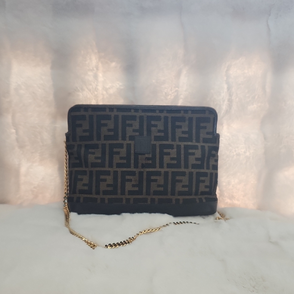 Fendi Black and Brown Monogram Bag with Gold Chain